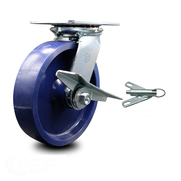 8 Inch Solid Poly Caster with Ball Bearing and Brake/Swivel Lock